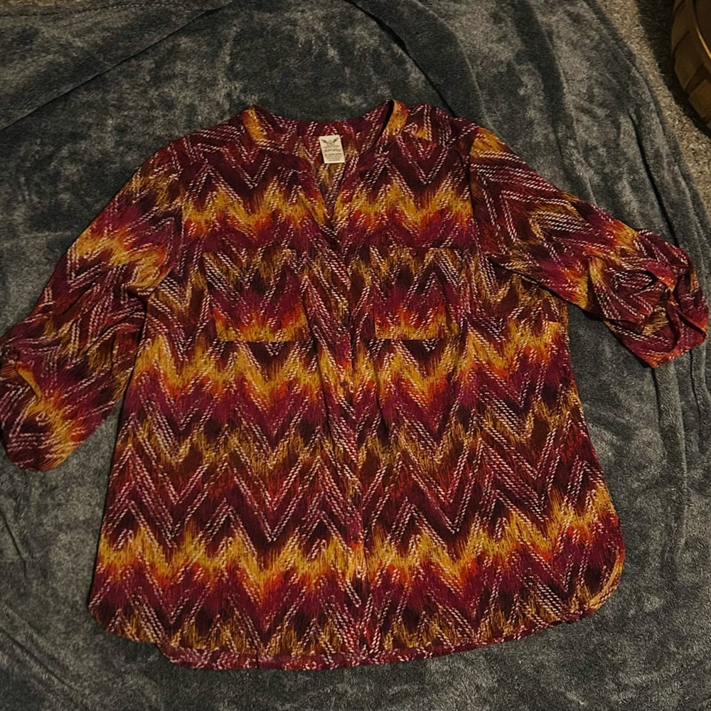 Faded Glory Red and Yellow Patterned Top